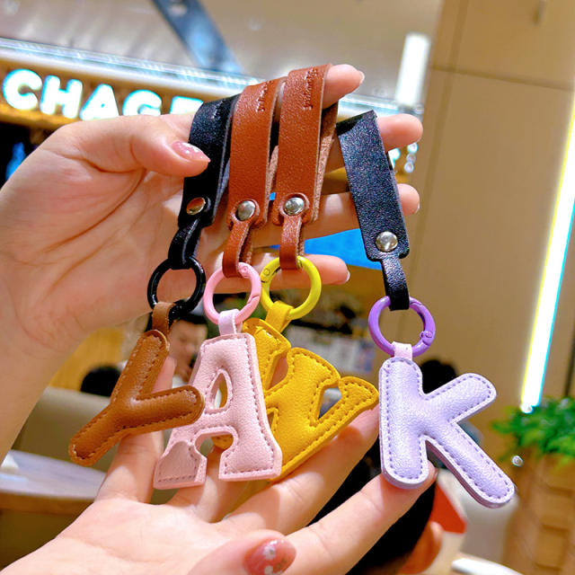 Creative PU leather colorful initial letter keychain