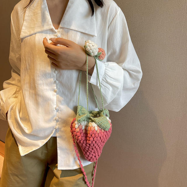 Cute corchet strawberry shape crossbody bag small bag