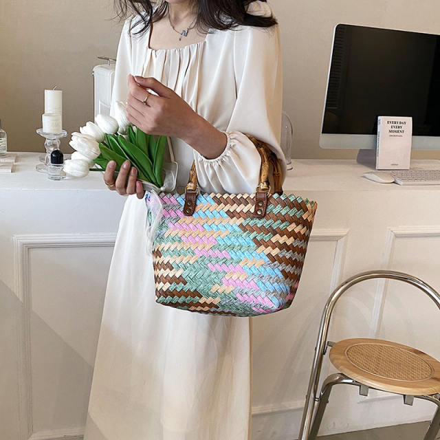 Summer design handmade braid pattern natural basket bag handbag