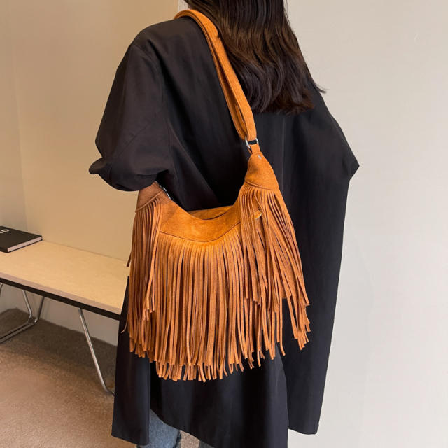 Vintage tassel design large size women tote bag