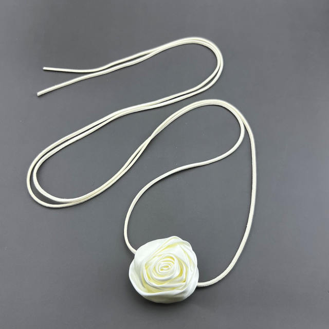 Vintage satin camellia flower choker necklace