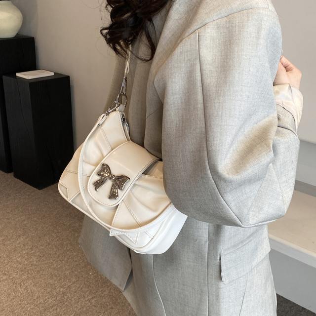 Sweet fold bow symbol PU leather women shoudler bag
