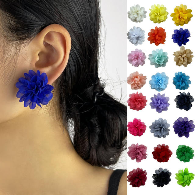 Colorful summer chiffon flower studs earrings holiday earrings