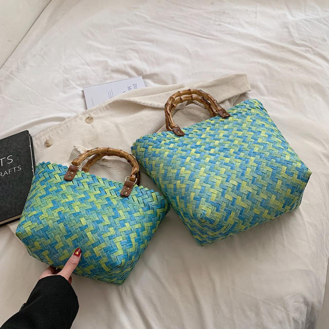Summer design handmade braid pattern natural basket bag handbag