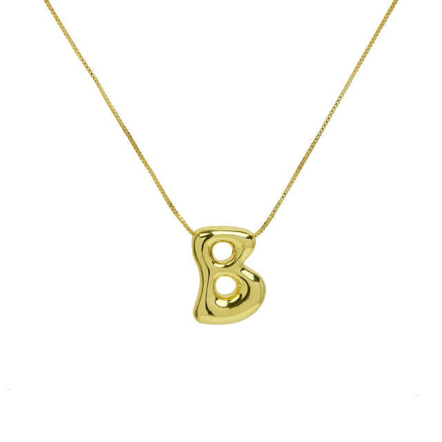 Hot sale chunky bubble initial letter pendant copper necklace