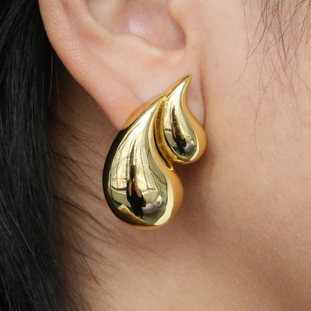 18KG chunky waterdrop gold plated copper studs earrings