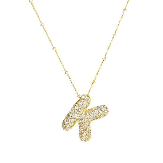 Chunky diamond initial letter pendant gold plated copper necklace bubble necklace