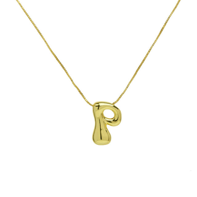 Hot sale chunky bubble initial letter pendant copper necklace