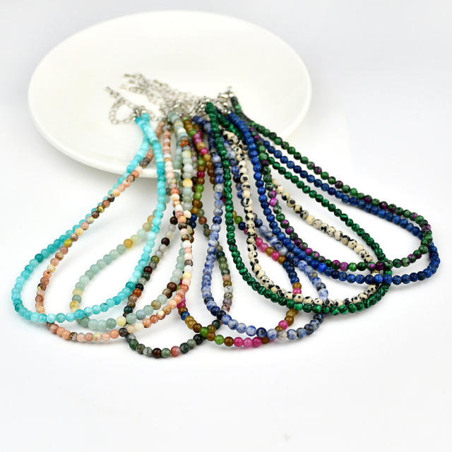 4mm natural stone beaded choker necklace