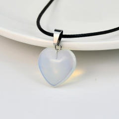 Sweet cool natural stone heart charm PU leather choker necklace
