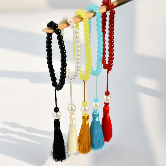 33pcs colorful beaded tassel rosary bracelet