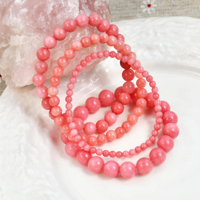 Spring summer sweet pink agate bead bracelet natural stone bracelet