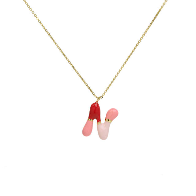 Spring summer enamel bubble initial letter charm copper material necklace