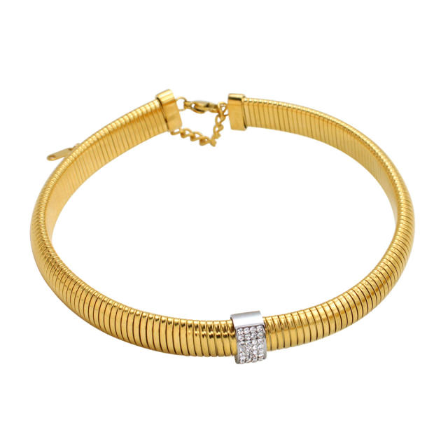 Hiphop chunky cable design stainless steel choker necklace set