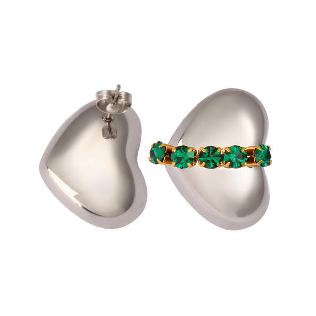 Chunky heart emerald statement stainless steel earrings