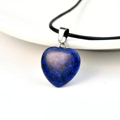 Sweet cool natural stone heart charm PU leather choker necklace