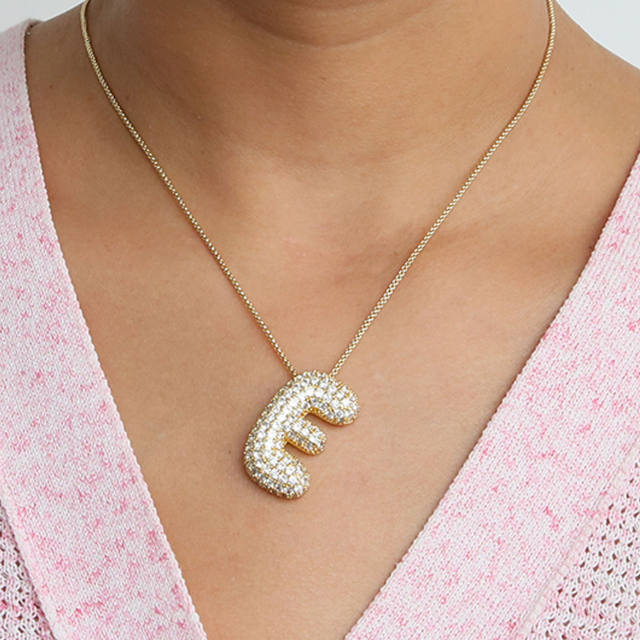 Chunky diamond bubble initial letter charm copper necklace
