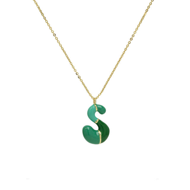 Spring summer enamel bubble initial letter charm copper material necklace