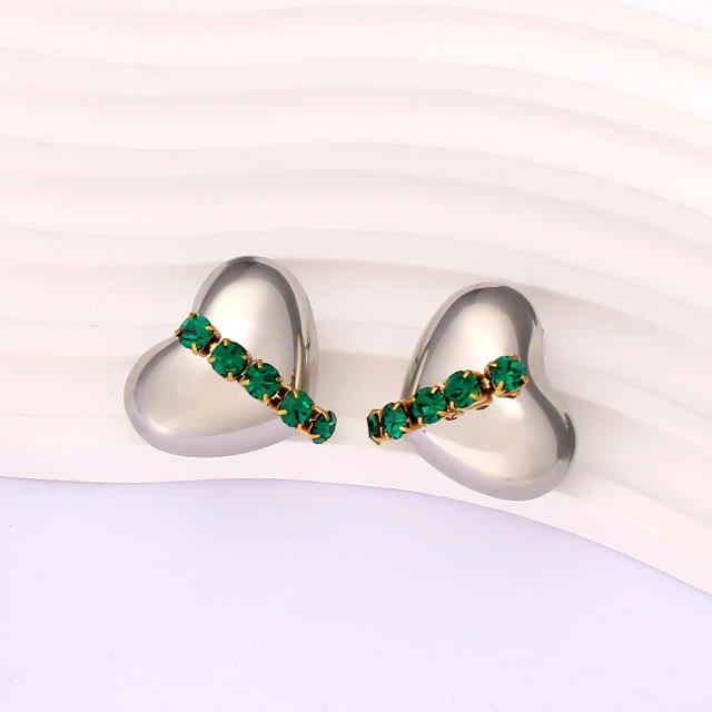 Chunky heart emerald statement stainless steel earrings
