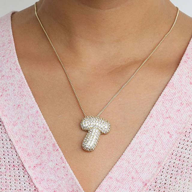 Chunky diamond bubble initial letter charm copper necklace