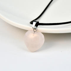 Sweet cool natural stone heart charm PU leather choker necklace