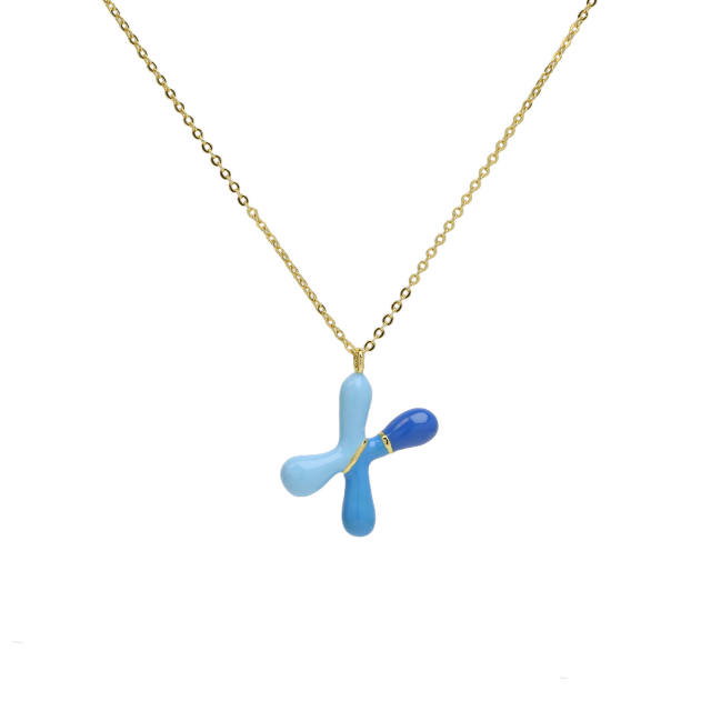 Spring summer enamel bubble initial letter charm copper material necklace