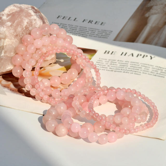 INS sweet pink quartz beaded bracelet natural stone bracelet