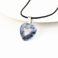 Sweet cool natural stone heart charm PU leather choker necklace