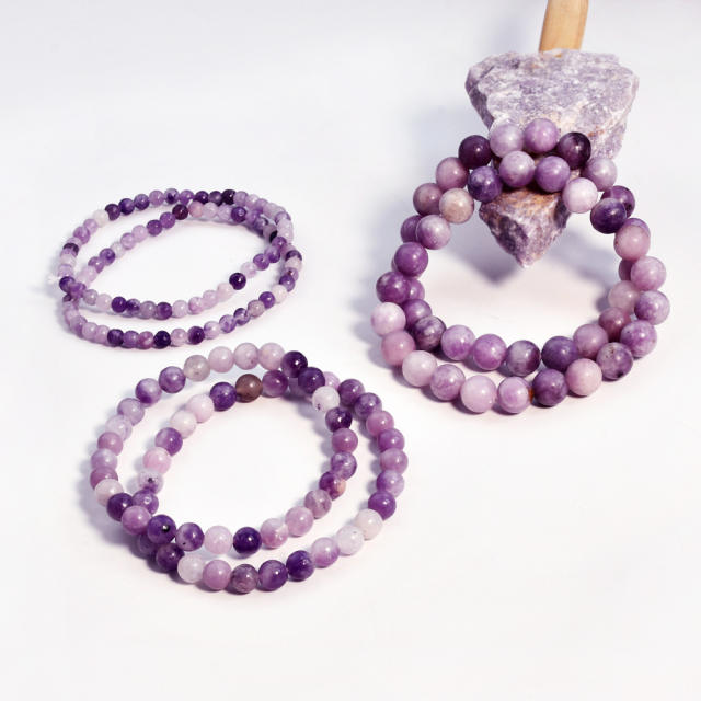 Spring summer amethyst beaded bracelet natural stone bracelet