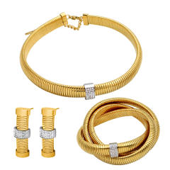Hiphop chunky cable design stainless steel choker necklace set