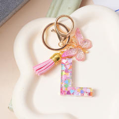 Spring summer gliter resin initial letter keychain