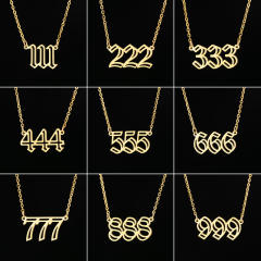 INS hollow out angel number stainless steel necklace