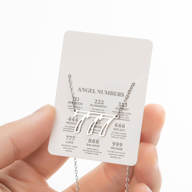 INS hollow out angel number stainless steel necklace