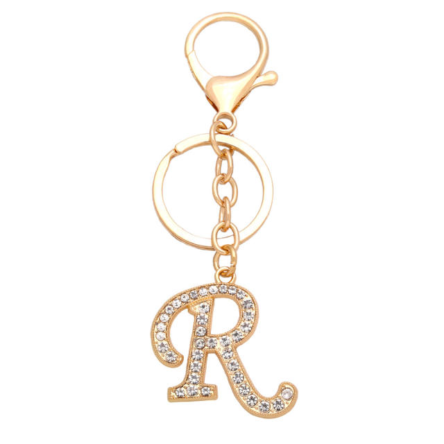 Elegant diamond initial letter charm alloy keychain