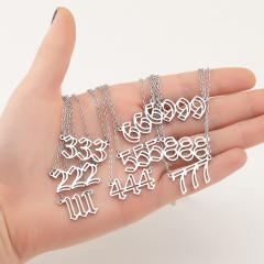 INS hollow out angel number stainless steel necklace
