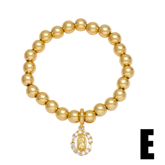 Easy match chunky gold plated ball beaded bracelet with virgin mary charm