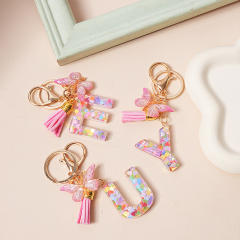 Spring summer gliter resin initial letter keychain