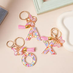 Spring summer gliter resin initial letter keychain