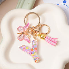 Spring summer gliter resin initial letter keychain