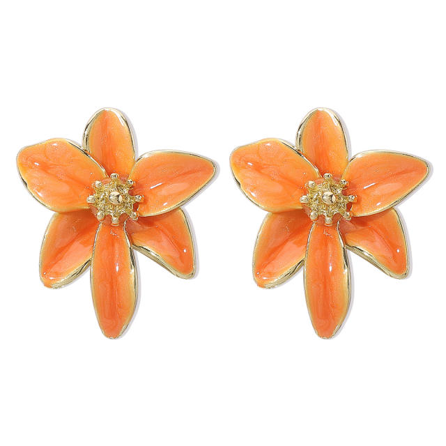 Elegant colorful enamel bloom flower alloy studs earrings
