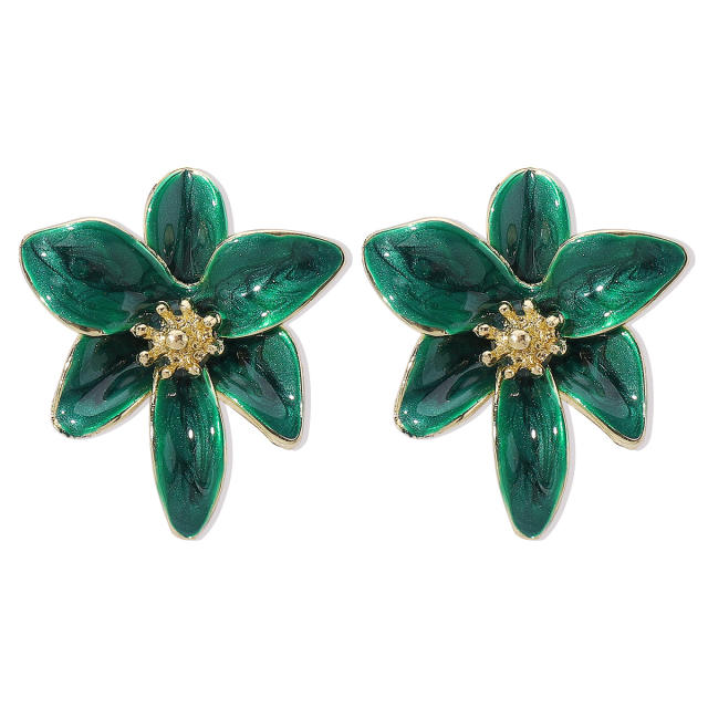 Elegant colorful enamel bloom flower alloy studs earrings