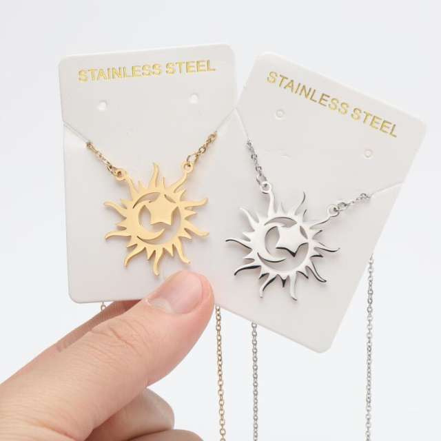 Korean fashion hollow out cross moon sun stainless steel necklace