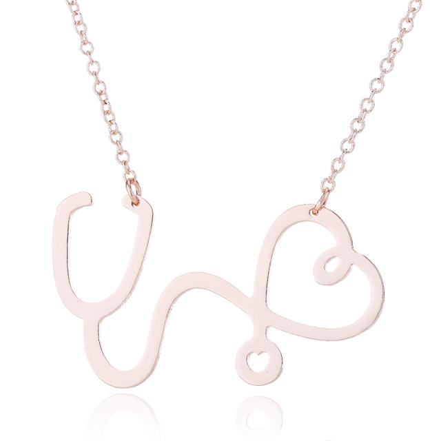 Dainty heartbeat doctor stethoscope symbol stainless steel necklace