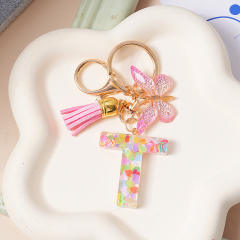 Spring summer gliter resin initial letter keychain