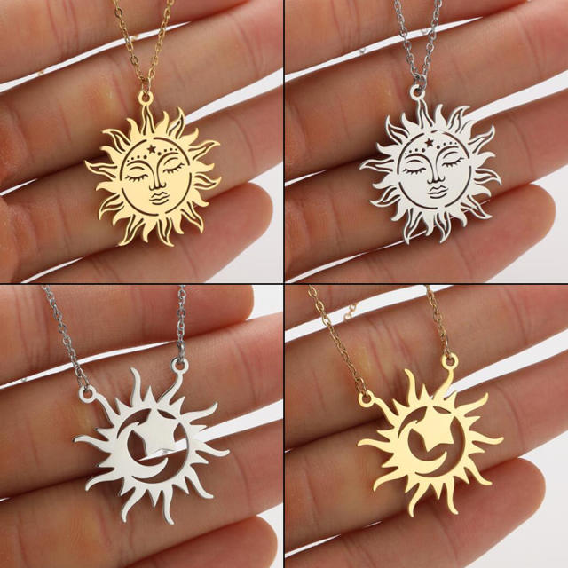 Dainty easy match sun moon pendnat stainless steel necklace