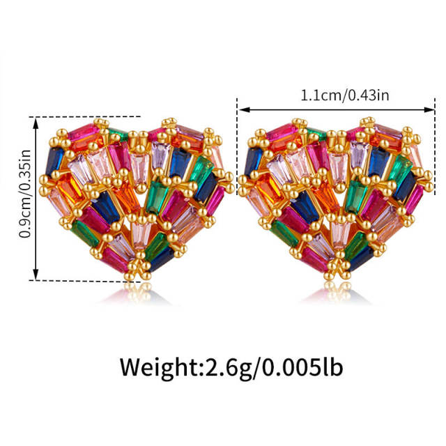 Delicate colorful cubic zircon setting heart bear easy match copper studs earrings collection