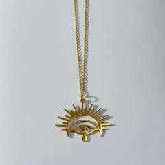 Personailty hollow out evil eye mushroom pendant stainless steel necklace