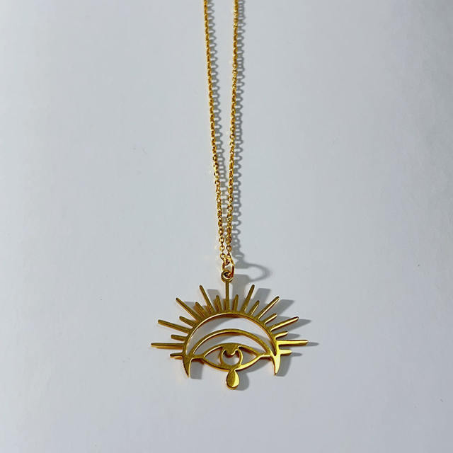 Personailty hollow out evil eye mushroom pendant stainless steel necklace