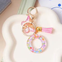 Spring summer gliter resin initial letter keychain