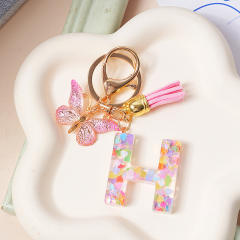 Spring summer gliter resin initial letter keychain
